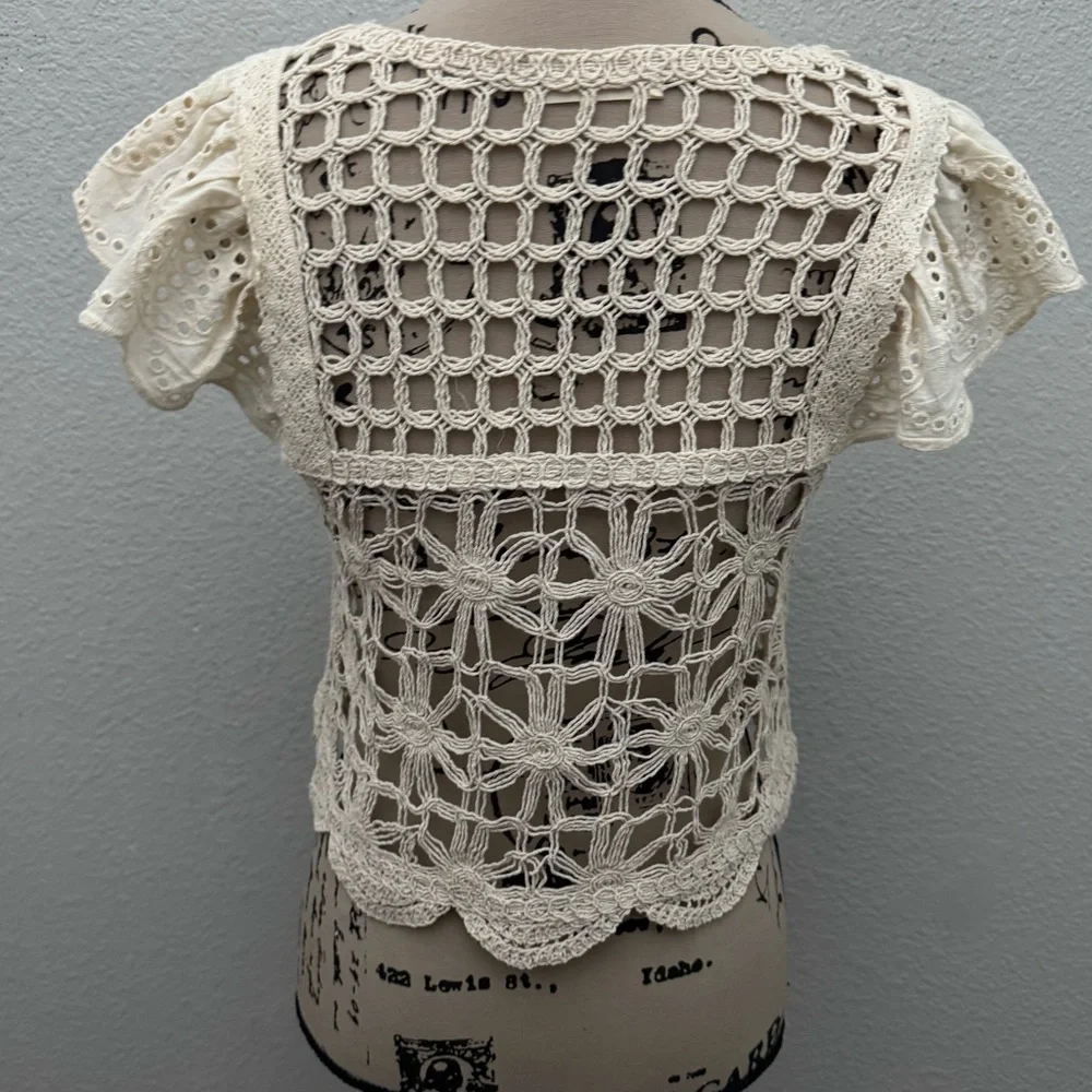 Altar'd State Crochet Open Knit Boho Crop Top Beige Size Small